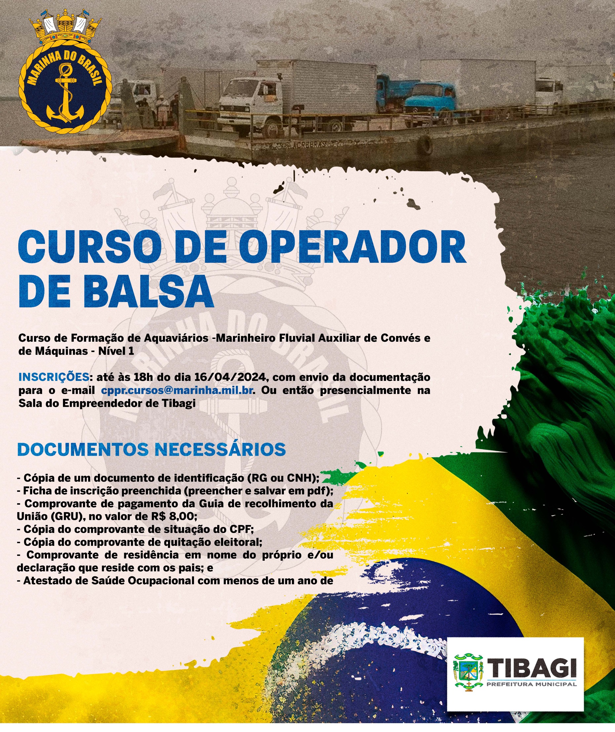 Capitania dos Portos do Paraná abre curso de operador de balsa em Tibagi