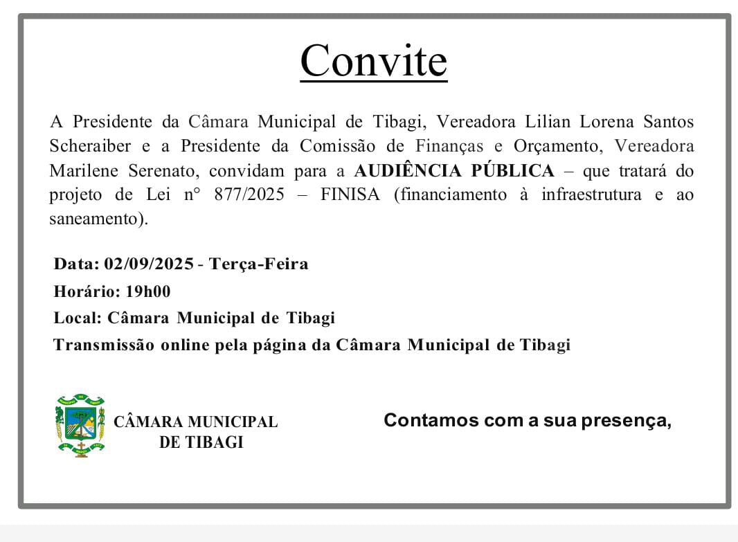 Imagem Notícia: Tibagi realiza audiência pública sobre projeto de financiamento do FINISA