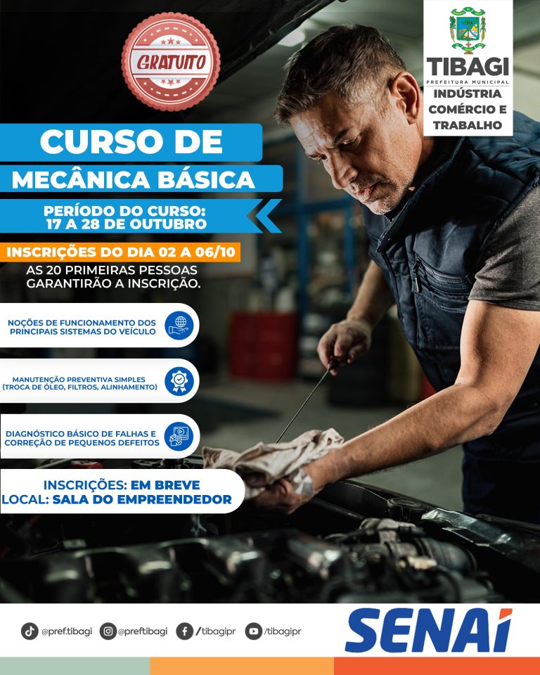 Prefeitura de Tibagi oferece curso gratuito de Mecânica Básica em parceria com o SENAI
