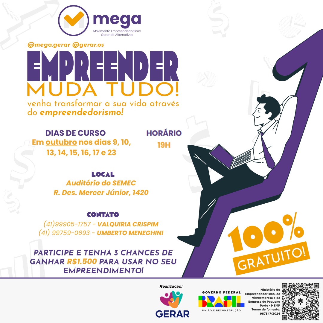 Imagem Notícia: Projeto MEGA oferece formação gratuita para empreendedores em Tibagi